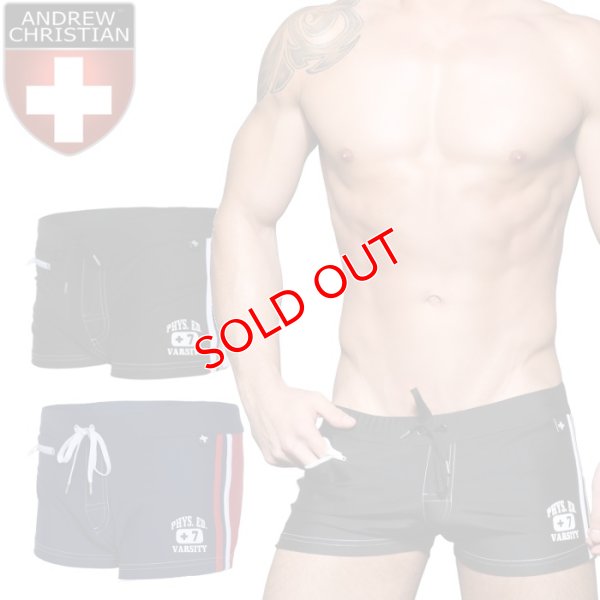 画像1: Andrew Christian【アンドリュークリスチャン】メンズ水着 海パン ブランド ショート丈 スイムショーツ Phys. Ed. Varsity Zipper Pocket Trunk