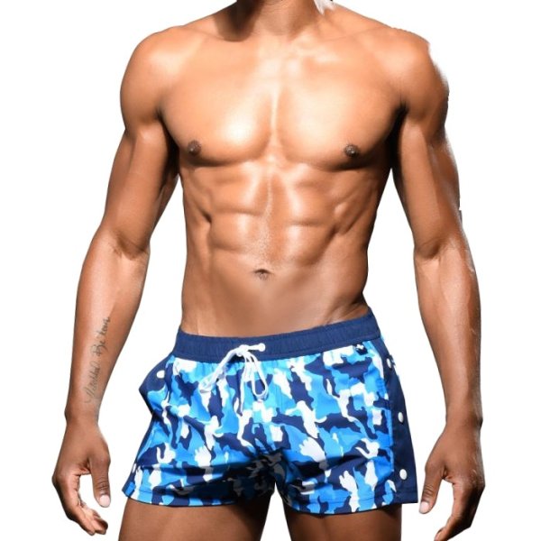 画像2: Andrew Christian【アンドリュークリスチャン】メンズ水着 海パン ブランド ショート丈 スイムショーツ Blue Camo Snap