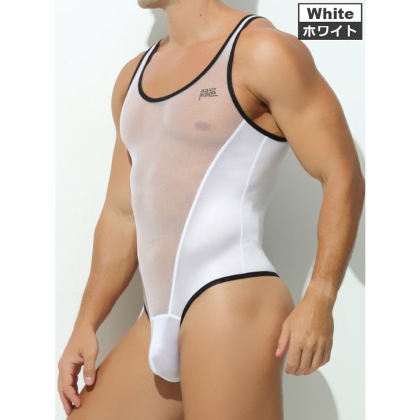 画像11: AeeeYeee メンズ ボディスーツ シングレット レスリングウェア型 Ｔバック メッシュ切り替え セクシーインナー 極薄 シルクタッチ 通気性