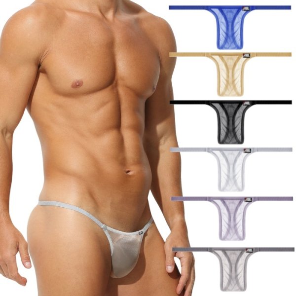 画像1: AeeeYeee メンズ Tバック スケ感のメッシュ生地 3D立体ポーチ G-String G-ストリング ローライズ 極薄軽量 極小男性下着
