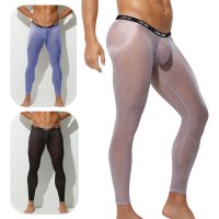 AeeeYeee メンズ タイツ シースルー 極薄 ロングパンツ レギンス 弾力性 透け感 シルク肌触り セクシー インナー 部屋着 ステージ衣装 全5色