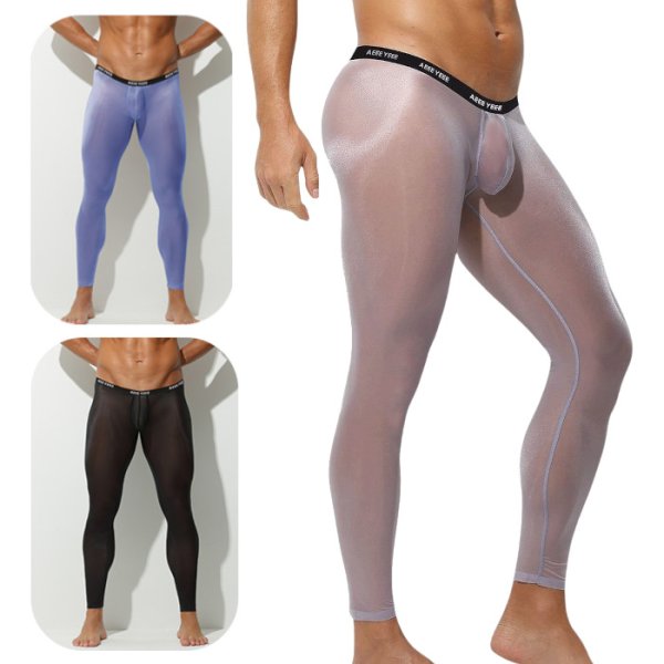 画像1: AeeeYeee メンズ タイツ シースルー 極薄 ロングパンツ レギンス 弾力性 透け感 シルク肌触り セクシー インナー 部屋着 ステージ衣装 全5色