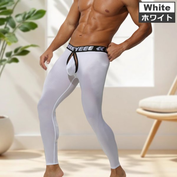 画像6: AeeeYeee メンズ タイツ オープンヒップ フロントポーチ取り外し可 シースルー 穴あき 極薄 レギンス 2way シルク肌触り セクシー インナー 全5色