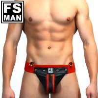 FS Man【エフエスマン】男性用本革ジョックストラップ ケツワレ ケツ割れ  Elastic Band Red