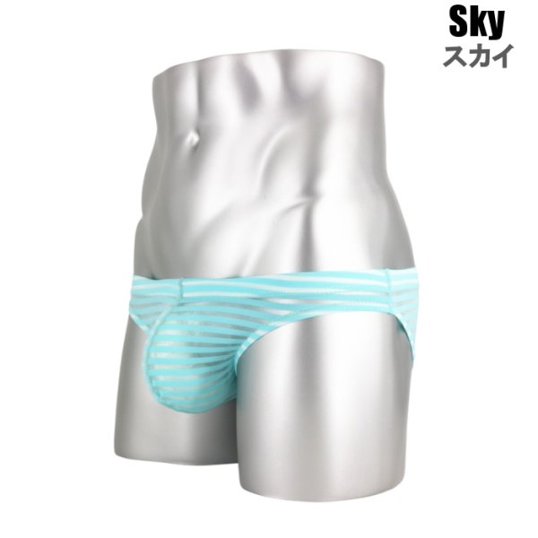 画像17: メンズビキニ ビキニ ブリーフ ストライプ柄 メッシュ シースルー ローライズ ビキニ男性下着