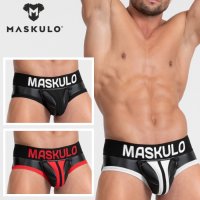 Maskulo【マスクロ】メンズ レザー風 フェイクレザー ラバー 男性下着 ARMORED ヒップパッド付き リフトアップブリーフ