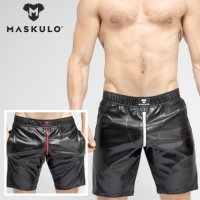 Maskulo【マスクロ】メンズ ショーツ ハーフパンツ トレーニン ジムウェア ジョギング レザー風 SKULLA SOCCER