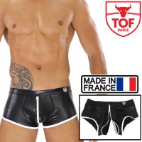 TOF Paris【TOFパリ】ボクサーパンツ 合皮・フェイクレザージッパー全開ボクサー FETISH FULL-ZIP  ブラック/ ホワイト