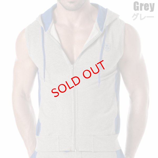 画像2: TOF Paris【TOFパリ】メンズ フート付きスウェット ノースリーブ スポーツウェア カジュアルウェア ZIPPED SLEEVELESS HOODIE