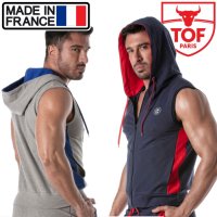 TOF Paris【TOFパリ】メンズ フート付きスウェット ノースリーブ スポーツウェア カジュアルウェア ZIPPED SLEEVELESS HOODIE