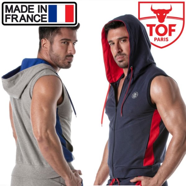 画像1: TOF Paris【TOFパリ】メンズ フート付きスウェット ノースリーブ スポーツウェア カジュアルウェア ZIPPED SLEEVELESS HOODIE