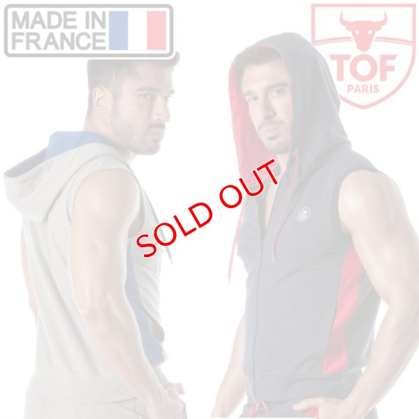 画像1: TOF Paris【TOFパリ】メンズ フート付きスウェット ノースリーブ スポーツウェア カジュアルウェア ZIPPED SLEEVELESS HOODIE
