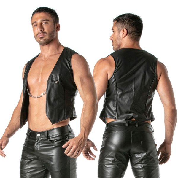 画像3: TOF Paris【TOFパリ】メンズベスト  シャツ フェティッシュ フェイクレザー レザー風　シャツ フェチ KINKYチェーン・ベスト