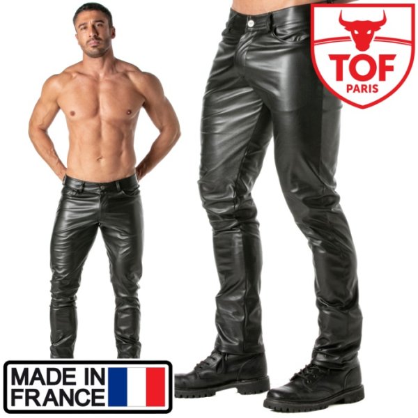 画像1: TOF Paris【TOFパリ】メンズ 合皮パンツ レザー風 フェイクレザー パンツ タイトフィット フランス製 フェチ KINKY パンツ