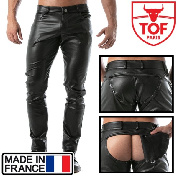 画像1: TOF Paris【TOFパリ】メンズ 合皮レザー風パンツ タイトフィット フランス製 フェチ TOF Paris KINKY バック全開パンツ