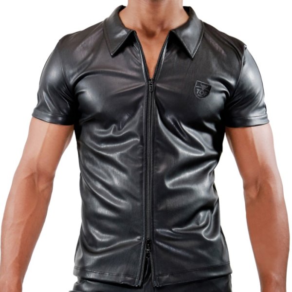 画像4: TOF Paris【TOFパリ】メンズ フェティッシュ フェイクレザーポロシャツ フェチ ZIPPED VEST FETISH