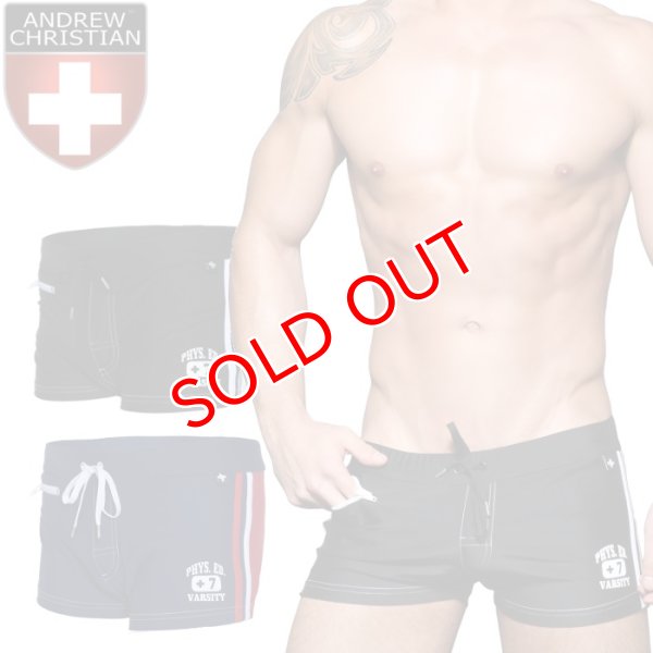 画像1: Andrew Christian【アンドリュークリスチャン】メンズ水着 海パン ブランド ショート丈 スイムショーツ Phys. Ed. Varsity Zipper Pocket Trunk (1)