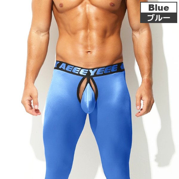 画像11: AeeeYeee メンズ タイツ オープンヒップ フロントポーチ取り外し可 シースルー 穴あき 極薄 レギンス 2way シルク肌触り セクシー インナー 全5色 (11)