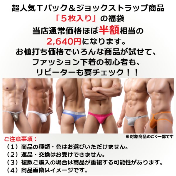 画像2: 福袋(2)・メンズTバック&ジョックストラップ5枚セット 半額相当 ケツワレ ケツ割れ 男性下着 ファッション下着 エロパン (2)