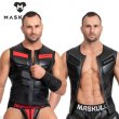 画像1: Maskulo【マスクロ】メンズ ノースリーブ ベスト レザー風 フェイクレザー ラバー ARMORED ZIPPERED VEST (1)