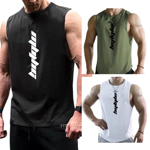 画像1: メンズタンクトップ ノースリーブ スポーツウェア ジムウェア カジュアルウェア ルームウェア ウエイトトレーニングウェア (1)