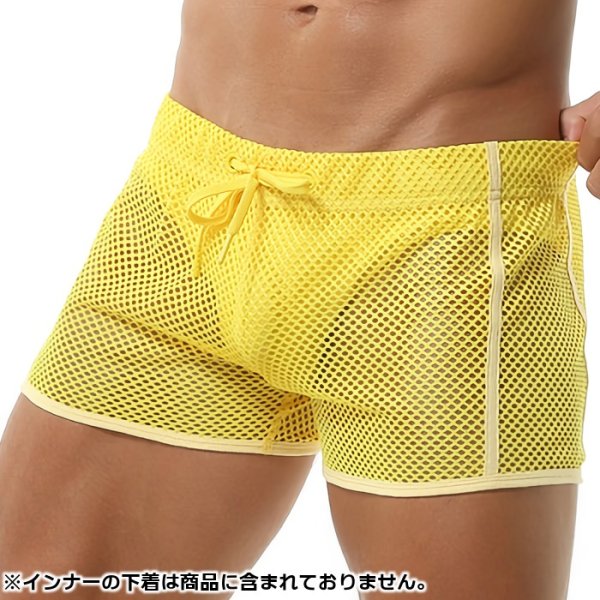 画像18: トランクス メッシュ ショートパンツ ショーツ ルームウェア セクシー 重ね履き 見せパン メンズ 彼氏プレゼント (18)