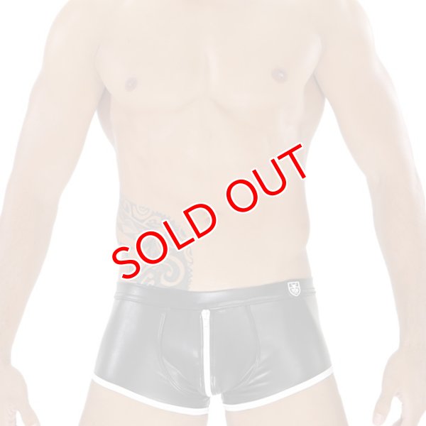 画像2: TOF Paris【TOFパリ】ボクサーパンツ 合皮・フェイクレザージッパー全開ボクサー FETISH FULL-ZIP  ブラック/ ホワイト (2)