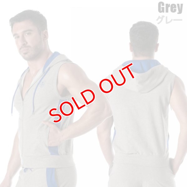 画像3: TOF Paris【TOFパリ】メンズ フート付きスウェット ノースリーブ スポーツウェア カジュアルウェア ZIPPED SLEEVELESS HOODIE (3)