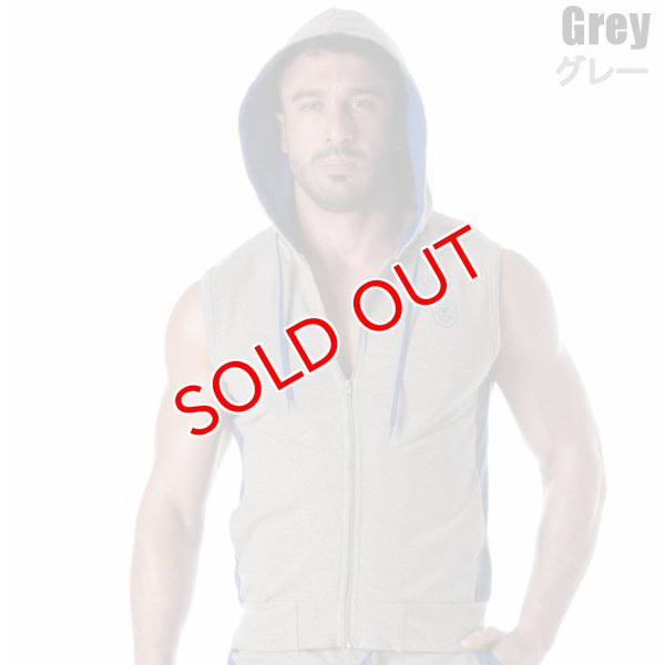 画像4: TOF Paris【TOFパリ】メンズ フート付きスウェット ノースリーブ スポーツウェア カジュアルウェア ZIPPED SLEEVELESS HOODIE (4)