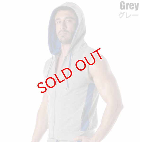画像5: TOF Paris【TOFパリ】メンズ フート付きスウェット ノースリーブ スポーツウェア カジュアルウェア ZIPPED SLEEVELESS HOODIE (5)