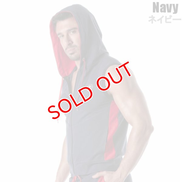 画像9: TOF Paris【TOFパリ】メンズ フート付きスウェット ノースリーブ スポーツウェア カジュアルウェア ZIPPED SLEEVELESS HOODIE (9)