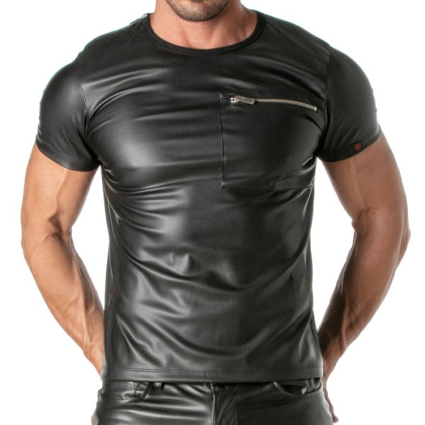 画像4: TOF Paris【TOFパリ】メンズ Tシャツ フェティッシュ フェイクレザー レザー風 シャツ フランス製 フェチ KINKY ZIPPED ポケットTシャツ (4)